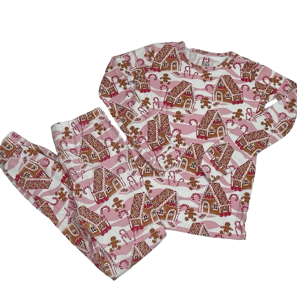 PJ Place Gingerbread Pajama Set Girls 8 Pink Christmas Candy Cane Cotton
